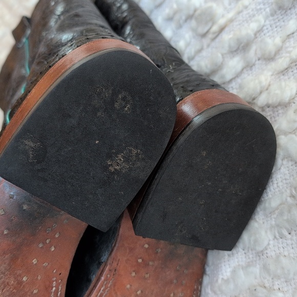 Anderson Bean Women's Black Ostrich Square Toe Cowboy Cowgirl Boots 10B - Picture 14 of 16